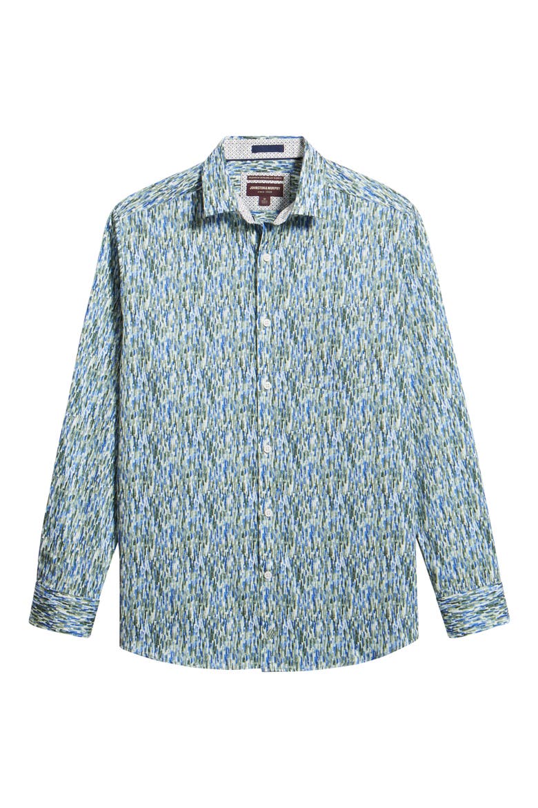 Logan Print Button-Up Shirt, Alternate, color, GREEN/ BLUE BRUSH STROKE