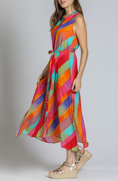 Apny Print Sleeveless Maxi Shirtdress In Orange/purple Multi