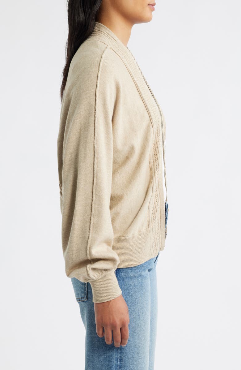 Wit & Wisdom Dolman Sleeve Zip Cardigan, Alternate, color, Heather Wheat