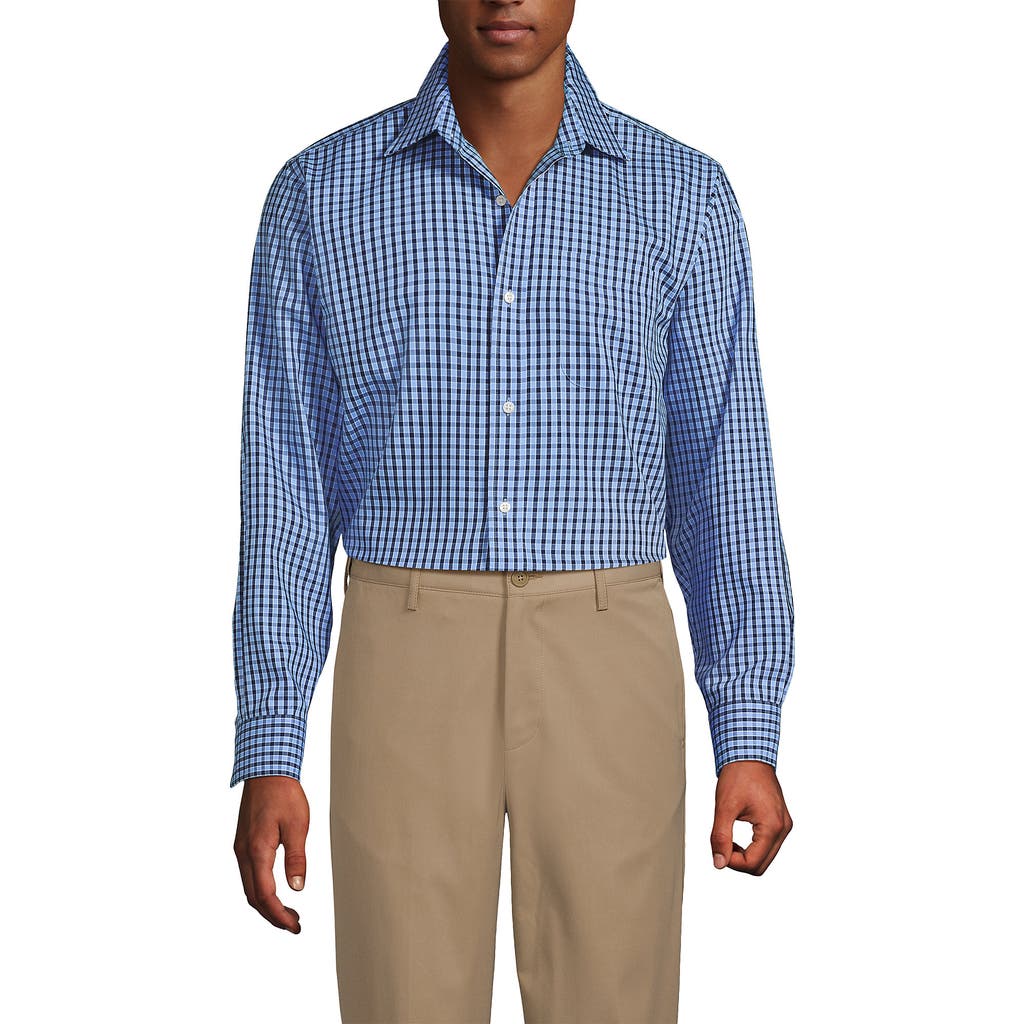 Lands' End Solid No Iron Supima Pinpoint Straight Collar Dress Shirt In Blue
