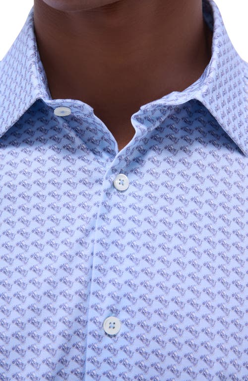 Bugatchi Miles Ooohcotton® Motorcycle Print Short Sleeve Button-up Shirt In Air Blue