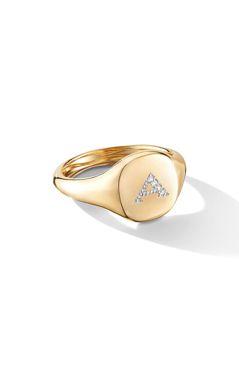 David Yurman Initial Pinky Ring in 18K Yellow Gold with Diamonds, Alternate, color, Diamond-A