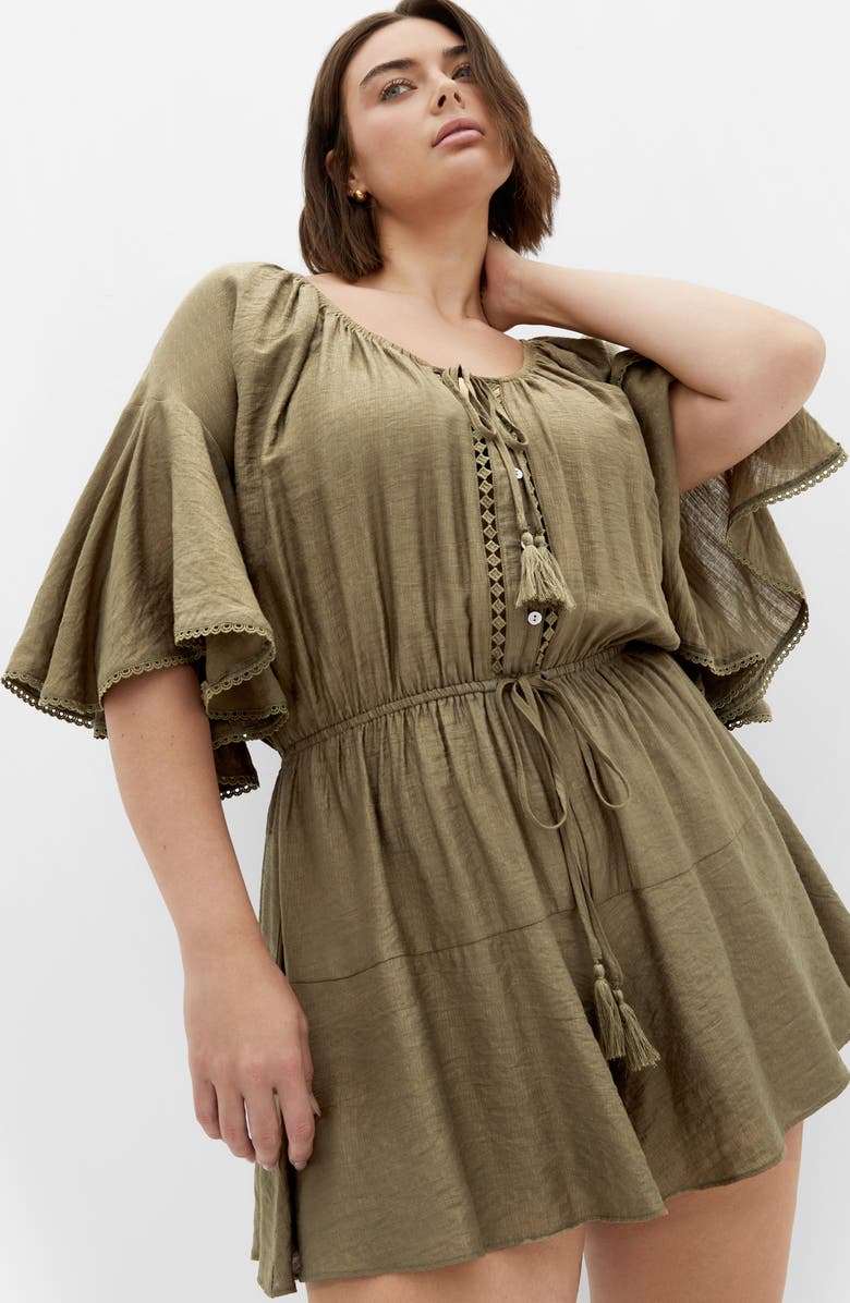 City Chic Harlow Tassel Tie Romper, Alternate, color, Khaki