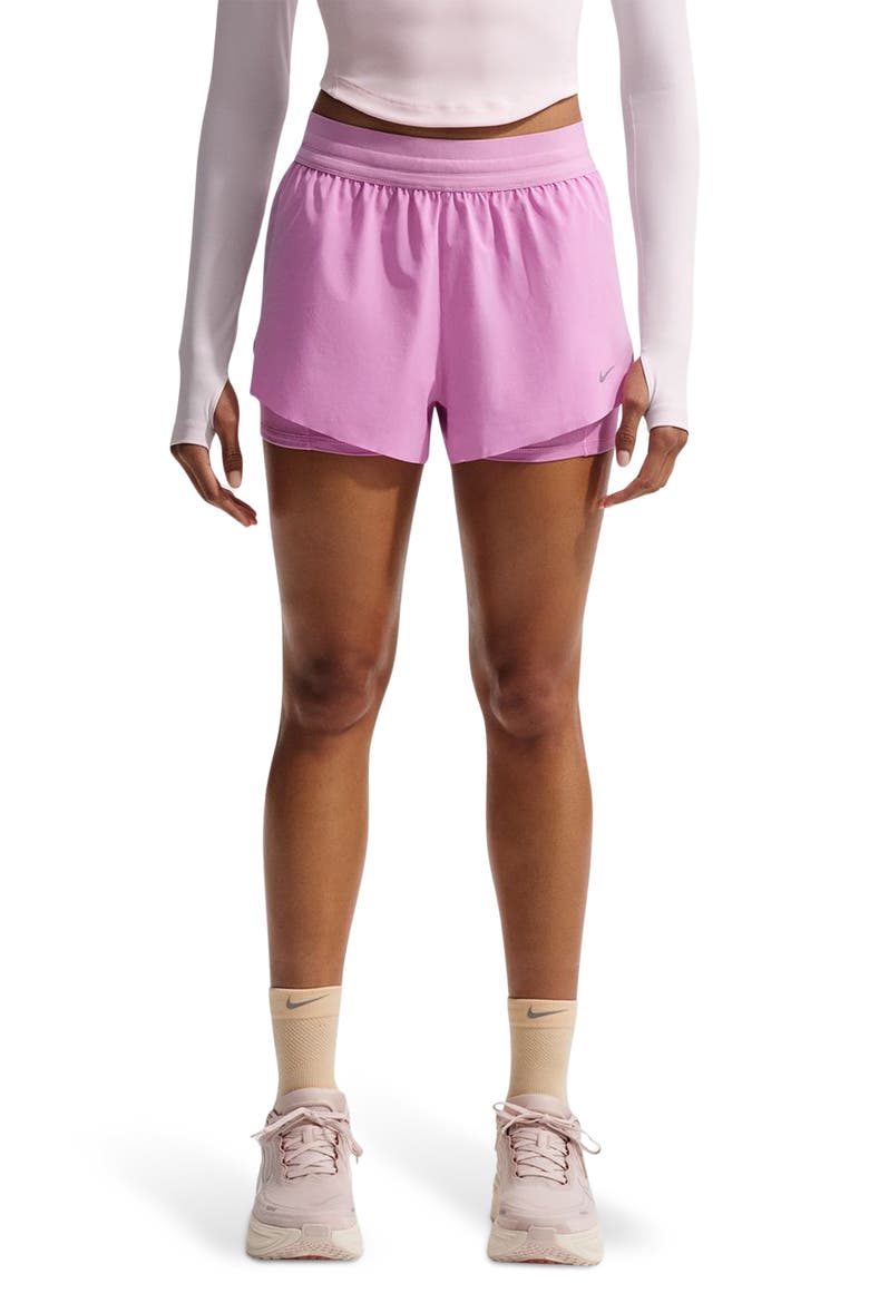 Swift Dri-FIT Mid-Rise 2-in-1 Running Shorts, Main, color, LIGHT MAGENTA/ REFLECTIVE SILV