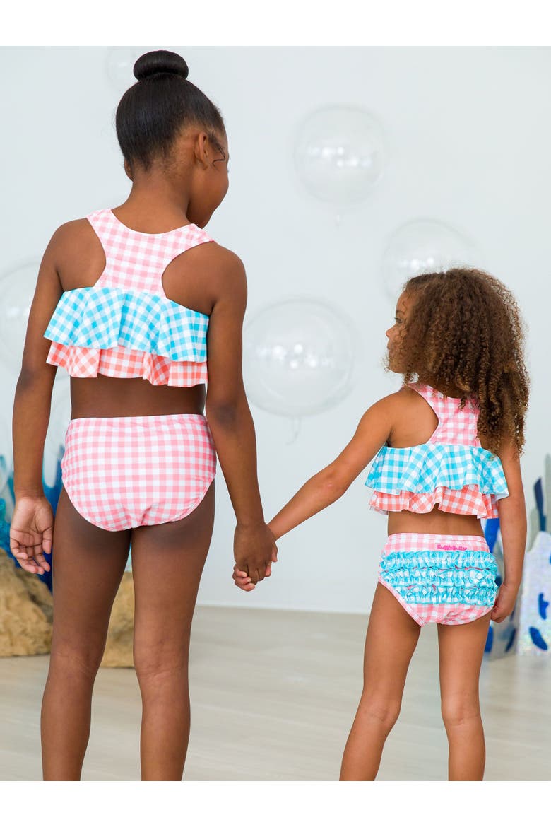 Toddler Girls Flounce Bikini, Alternate, color, Seaside Gingham Color Block
