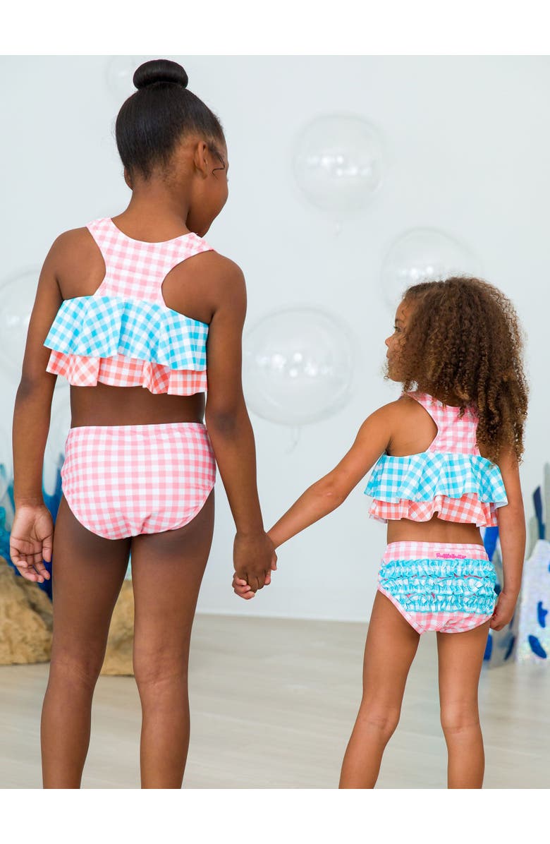 RuffleButts UPF50 Flounce Bikini, Alternate, color, Seaside Gingham Color Block