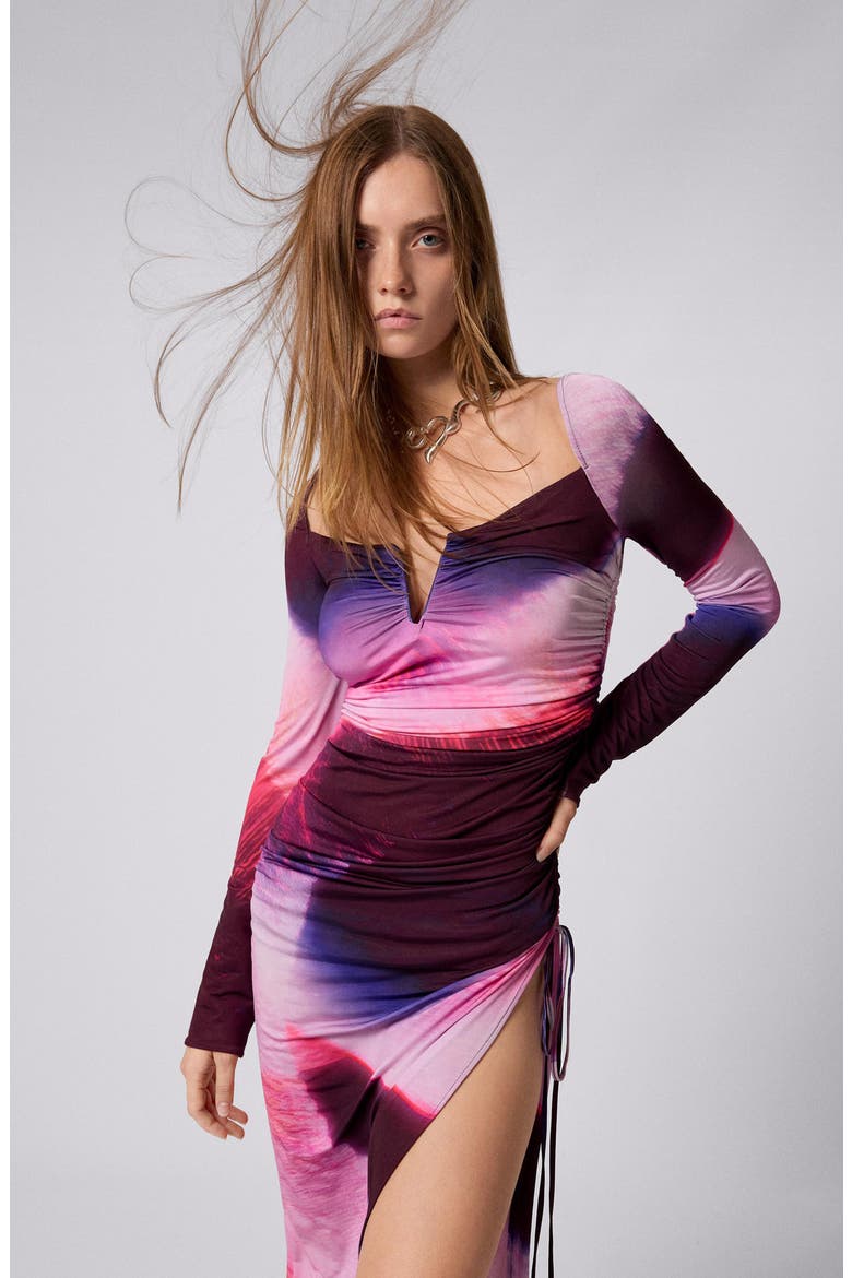 Tie Dye Block Print Long Sleeve Dress, Alternate, color, PINK