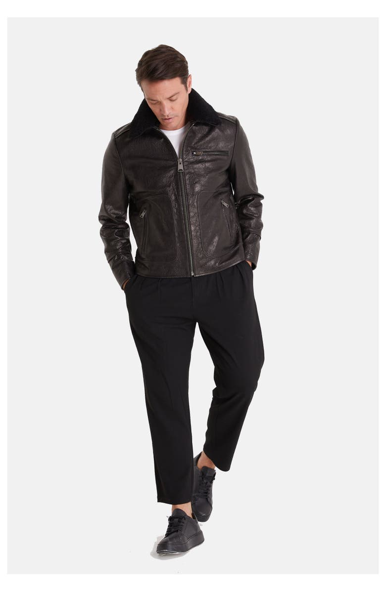 Furniq UK Barnaby Leather Jacket, Alternate, color, Black