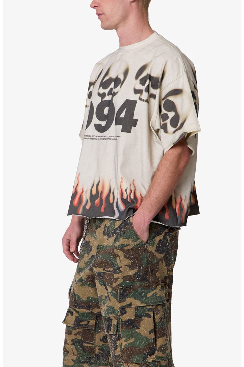 Flame Skull Distressed Graphic T-Shirt, Alternate, color, OFF WHITE