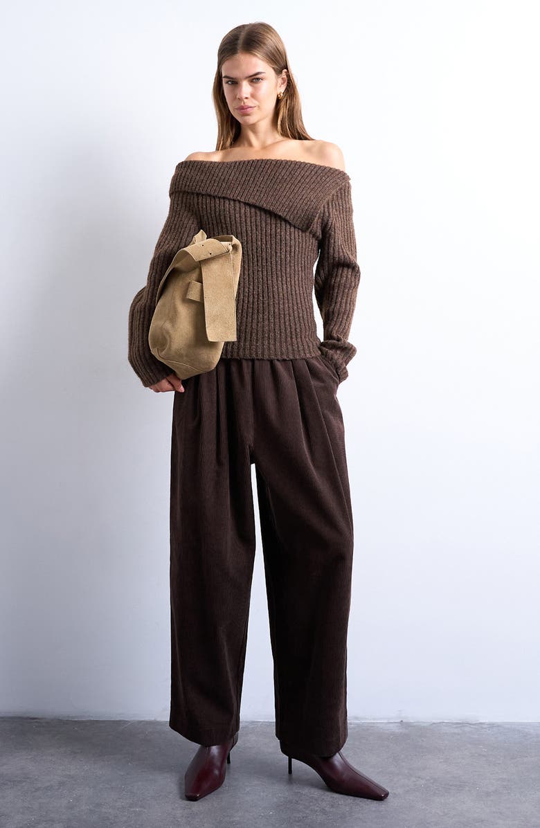 Topshop Cotton Corduroy Pants, Alternate, color, Brown
