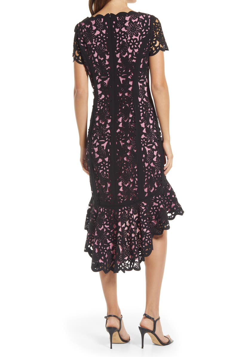 Shani Laser Cut Floral High-Low Cocktail Dress, Alternate, color,