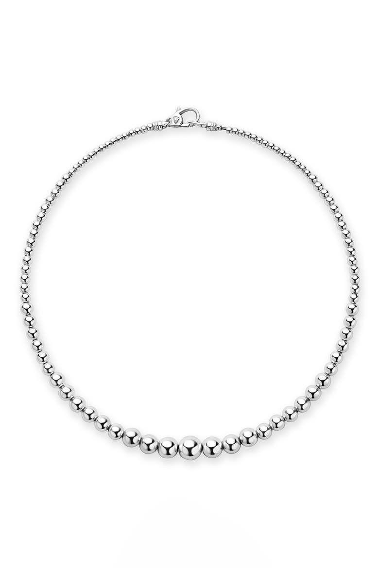 Caviar Bubbly Graduated Bead Collar Necklace, Main, color, STERLING SILVER