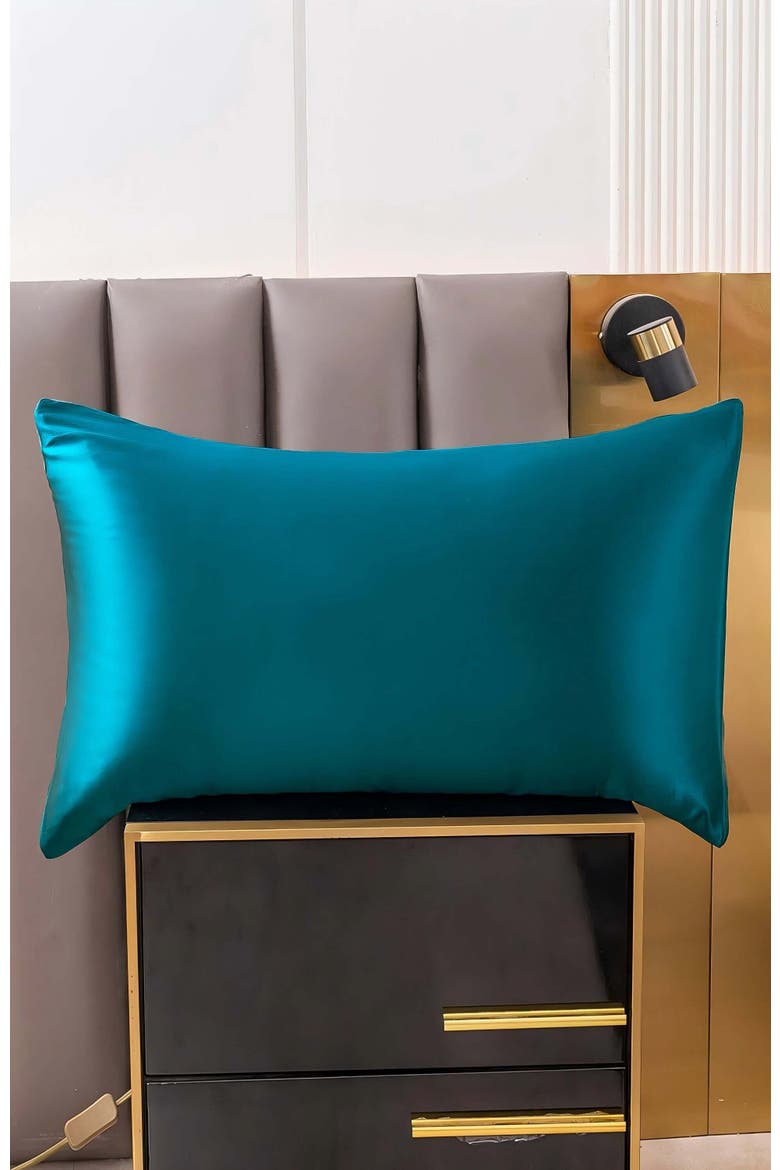 22Momme Mulberry Silk Hidden Zipper Pillowcase, Alternate, color, Teal
