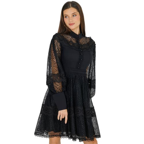Akalia Melvina Lace Mini Dress Long Sleeve In Black