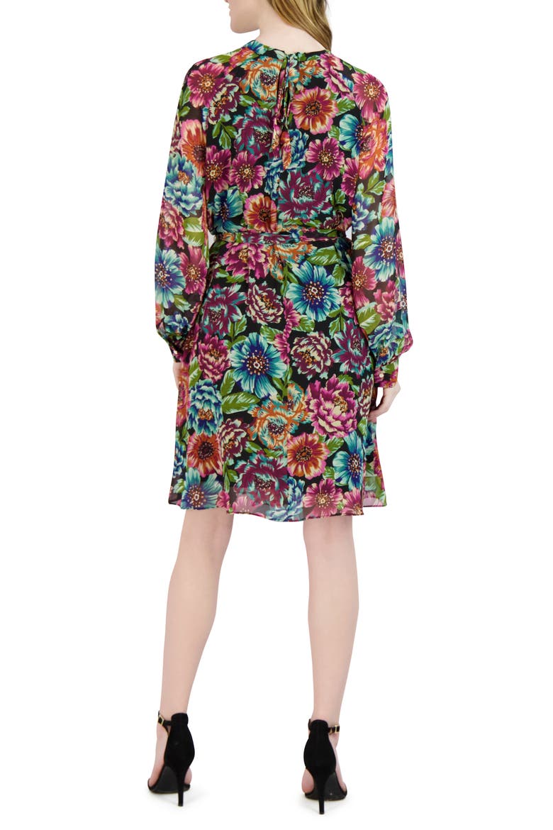 Tie Waist Long Sleeve Chiffon Dress, Alternate, color, MULTI
