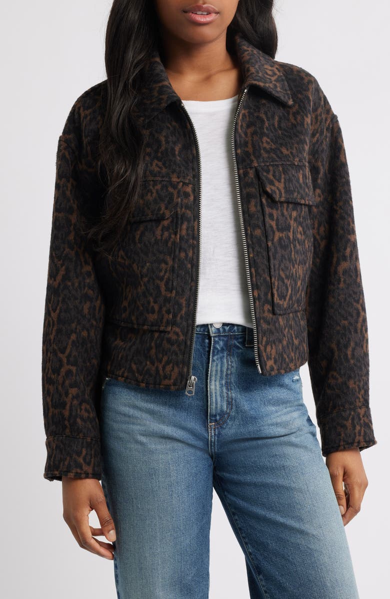 Lucky Brand Zip Front Crop Jacket, Alternate, color, Leopard