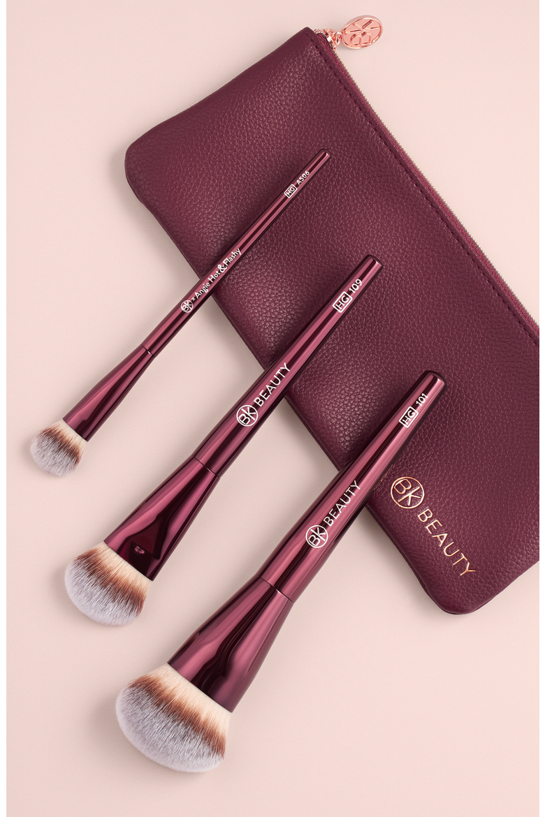 Holy Grail Brush Trio - Signature Series Burgundy Metal Set with Travel Pouch, Alternate, color, Burgundy
