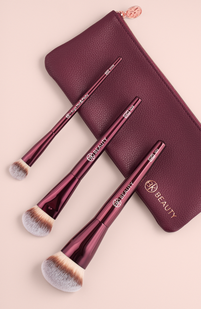 BK Beauty Holy Grail Brush Trio - Signature Series Burgundy Metal Set with Travel Pouch, Alternate, color, Burgundy