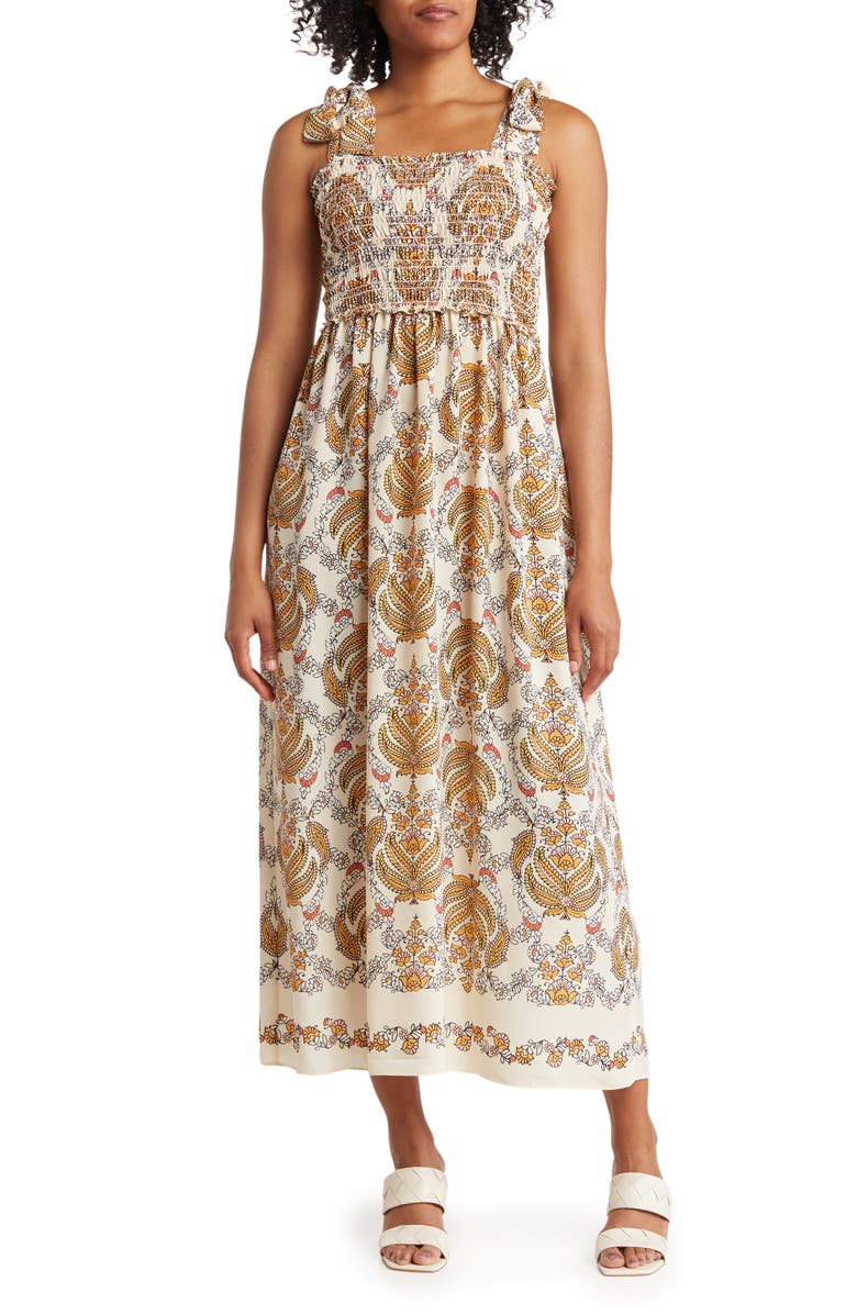 MAX STUDIO Tie Strap Smocked Dress, Main, color, 