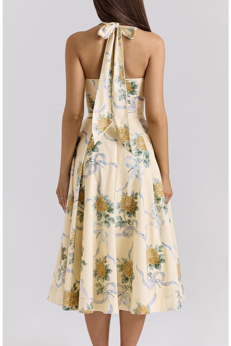 Allena Floral Halter Stretch Cotton Midi Sundress, Alternate, color, YELLOW ROSE PRINT