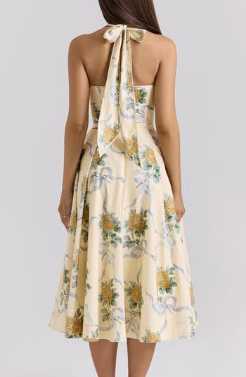 Allena Floral Halter Stretch Cotton Midi Sundress