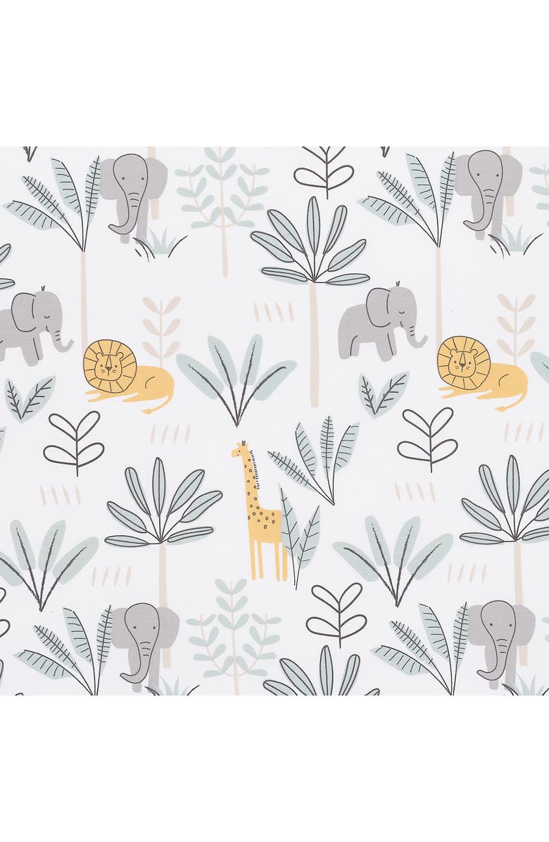 Lambs & Ivy Jungle Adventure 100% Cotton Baby/Toddler Fitted Crib Sheet, Alternate, color, White Multi