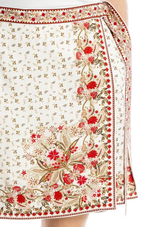 Max Studio Embroidered Border Print Wrap Miniskirt