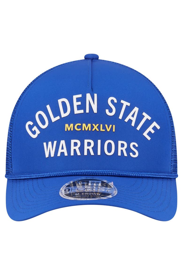 Men's New Era  Royal Golden State Warriors Minimalist A-Frame 9FORTY Trucker Hat, Alternate, color, Royal