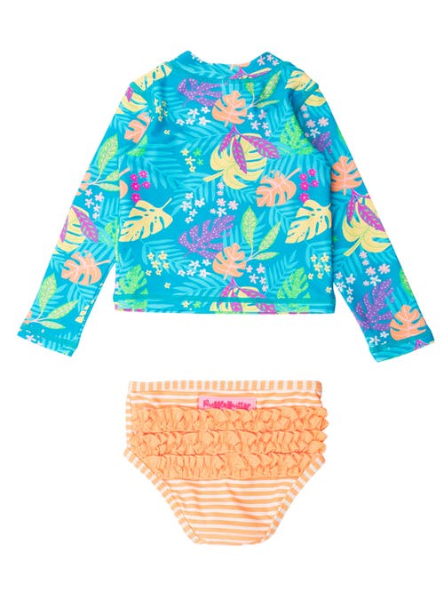 Rufflebutts Toddler Girls Upf50+ Long Sleeve Zipper Rash Guard 2-piece In Neon Tiki Vibes