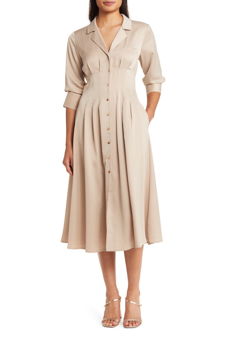 Pleat Midi Shirtdress, Main, color, TAUPE