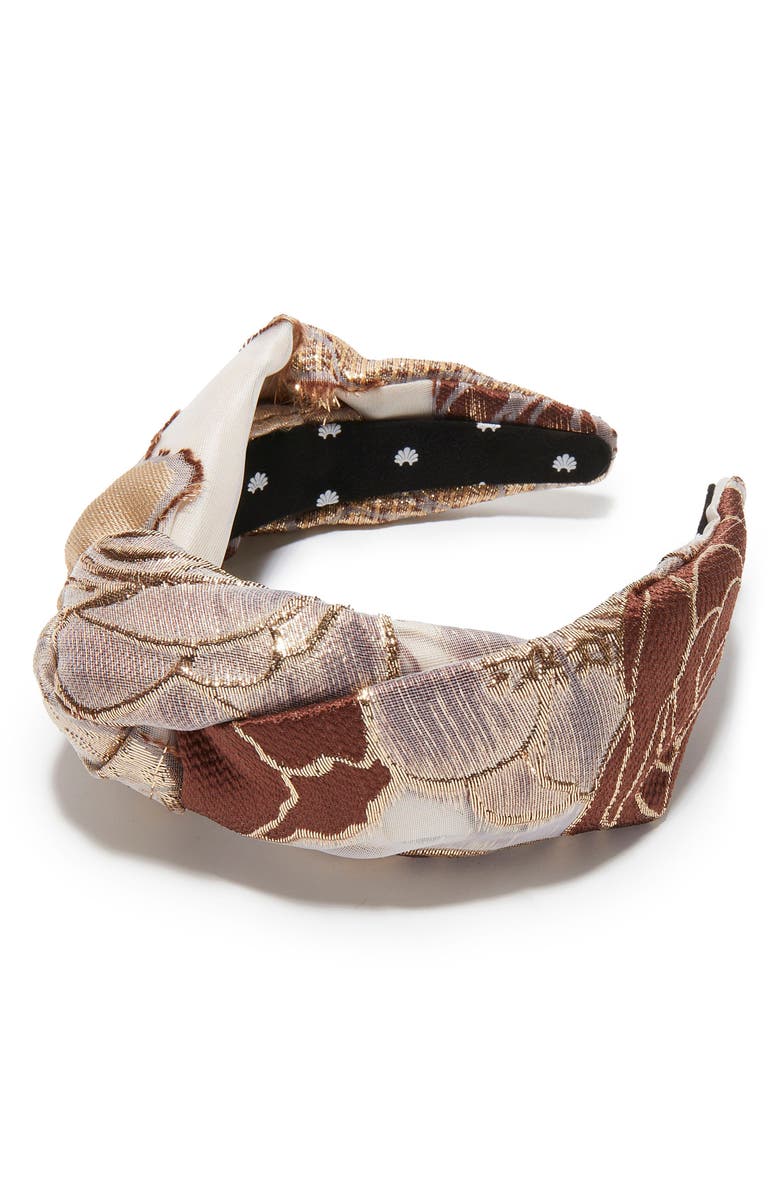 Lele Sadoughi Greta Floral Lace Knotted Headband, Main, color, Plum Blush