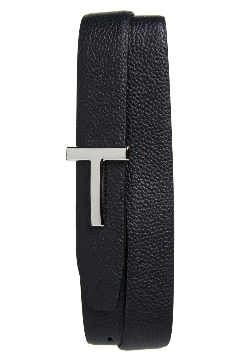 T Icon Reversible Grained Leather Belt, Main, color, DARK NAVY/ BLACK