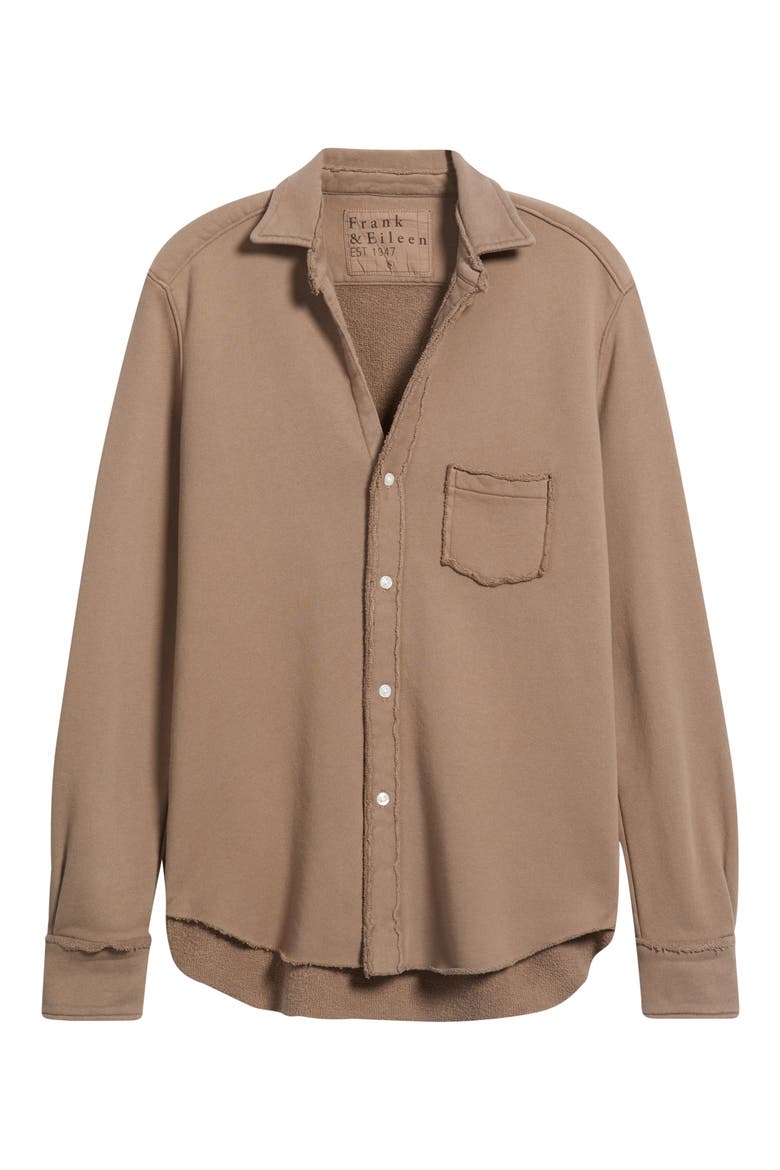 Eileen Relaxed Terry Button-Up Shirt, Alternate, color, BRULEE