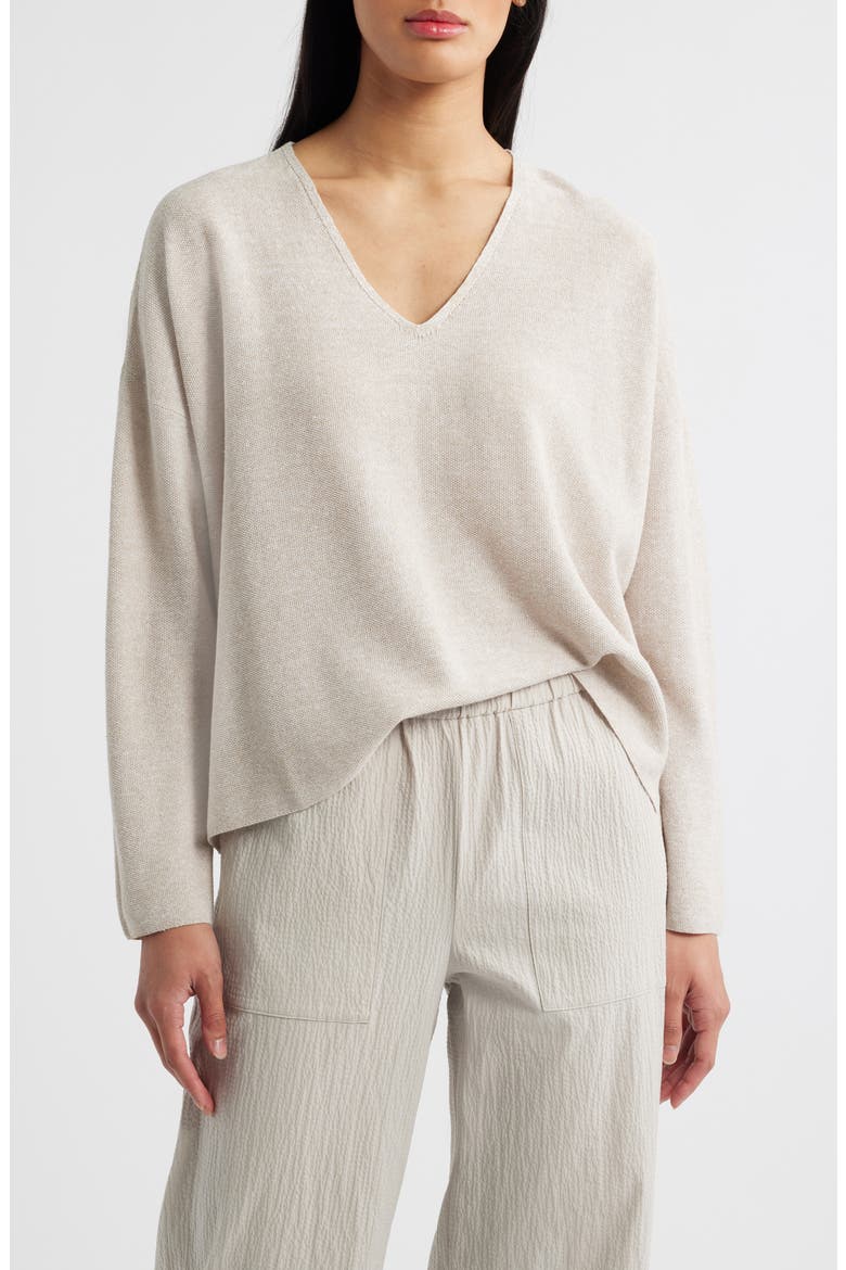 Organic Linen & Organic Cotton V-Neck Sweater, Main, color, UNDYED NATURAL