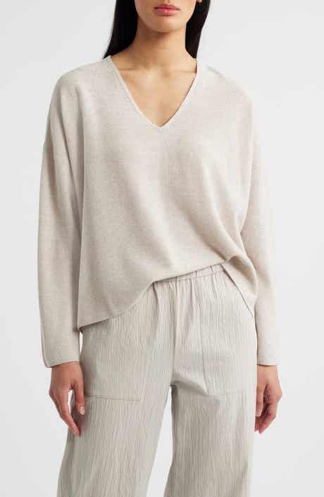 Eileen Fisher Organic Linen & Organic Cotton V-Neck Sweater
