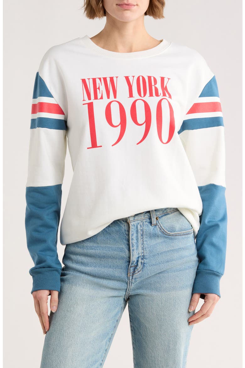1990 New York Sports Club Graphic Sweatshirt, Main, color, WHITE MULTI