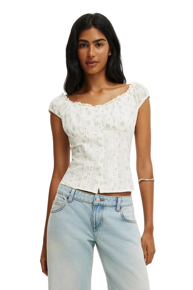 Women's Jamie Off Shoulder Top, Main, color, Brittany Bunch Ditsy Coconut