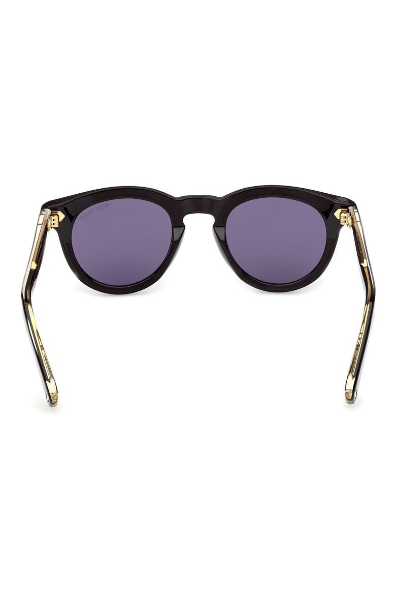 47mm Small Round Sunglasses, Alternate, color, SHINY BLACK / BLUE LENS