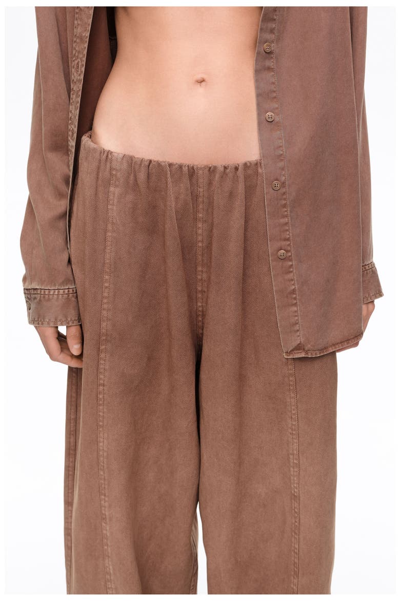 Fluid wide-leg denim trousers, Alternate, color, WASHED BROWN