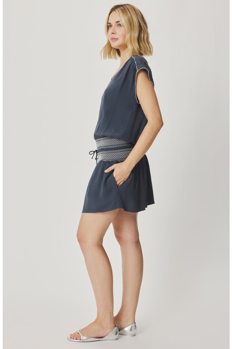 Ginger Smocked Minidress, Alternate, color, MOOD INDIGO BLUE