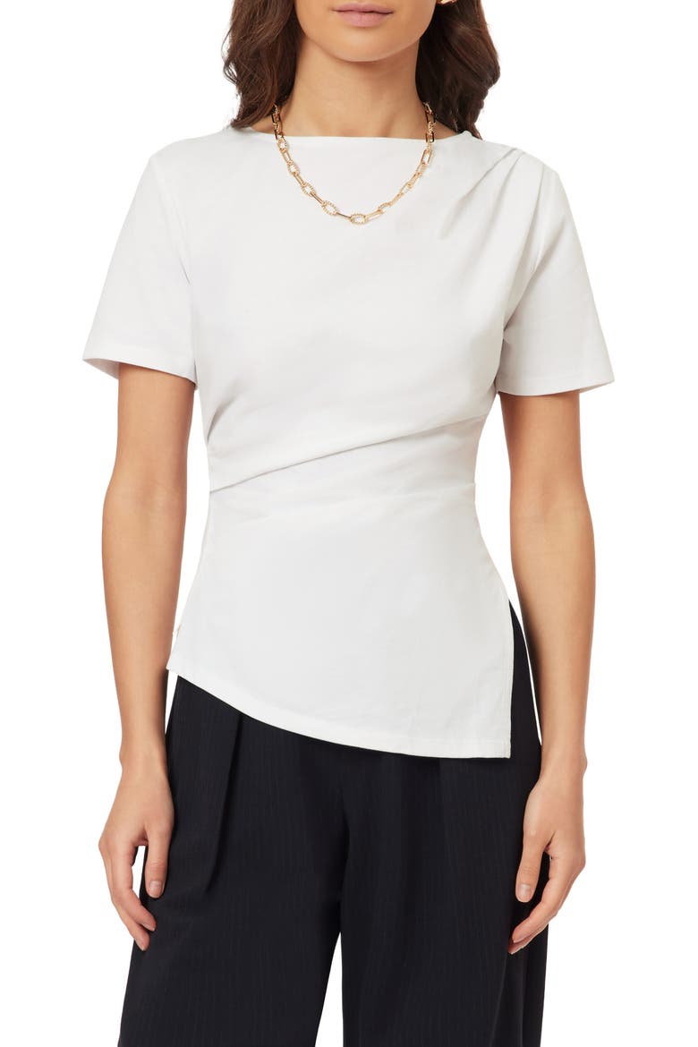 Gathered Asymmetric Tee, Main, color, BRILLIANT WHITE