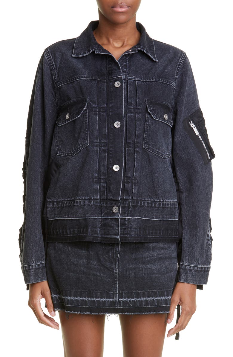 Sacai Hybrid Denim MA-1 Jacket, Main, color, 