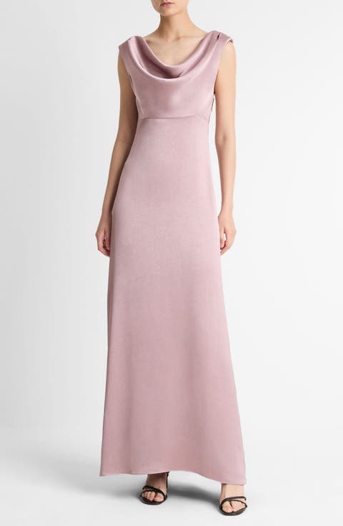 Drape Cowl Neck Sleeveless Satin Gown