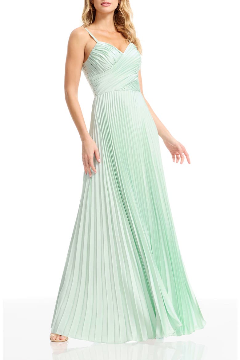 Pleated Satin Gown, Alternate, color, MINT