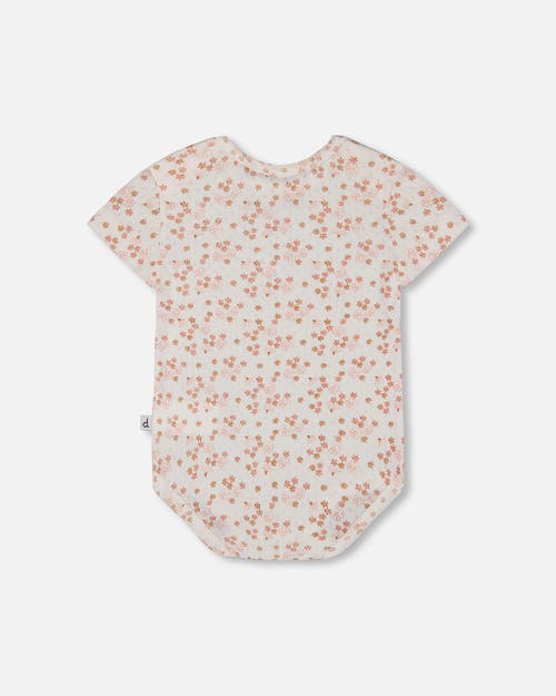 Deux Par Deux Baby Girl's Organic Cotton Pointelle Bodysuit Printed White And Pink Flowers In White With Pink Flowers
