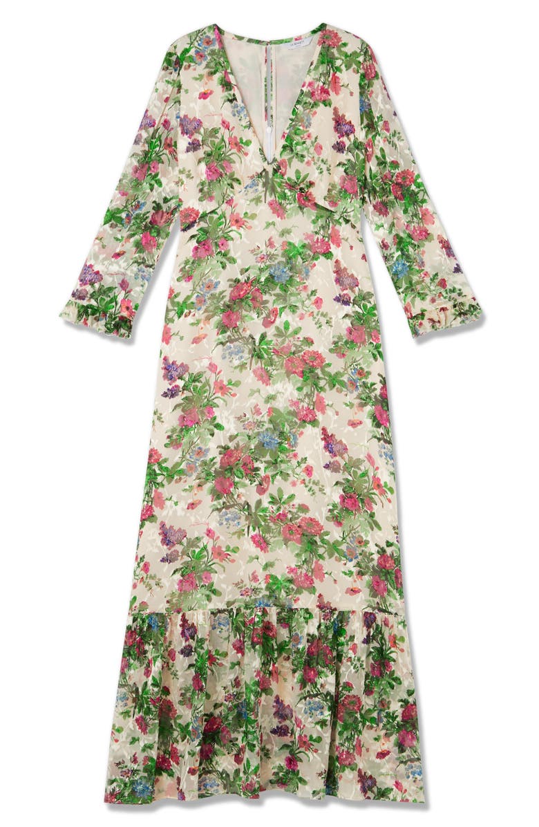 LK Bennett Deborah Devore Long Sleeve Silk Blend Dress, Alternate, color, Cream