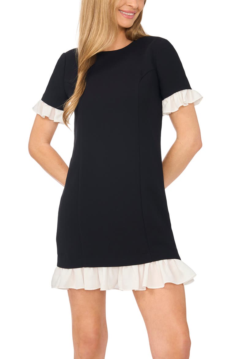 Ruffle Sheath Minidress, Alternate, color, RICH BLACK
