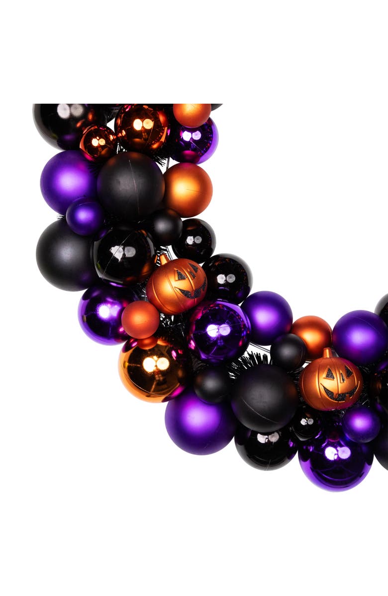 Northlight Jack-O-Lanterns Shatterproof Ball Ornament Halloween Wreath - 24" - Unlit, Alternate, color, 