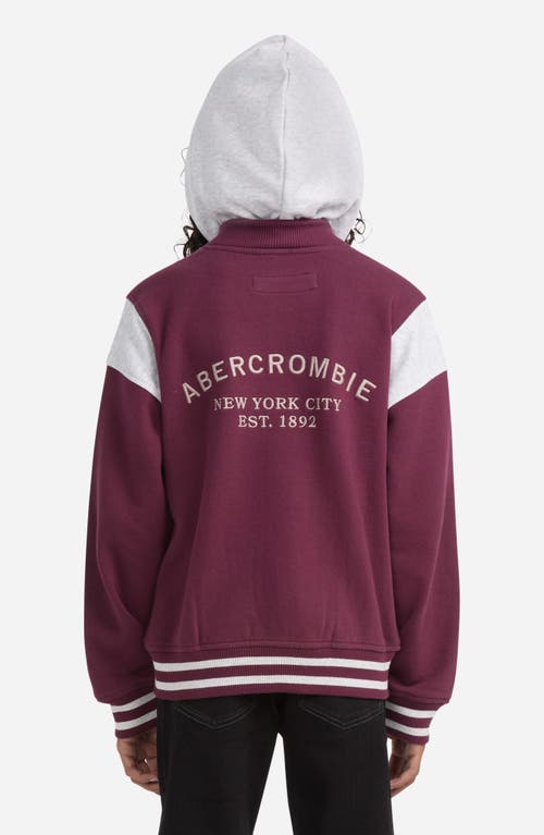 Abercrombie Kids Kids' Colorblock Hooded Fleece Bomber Jacket In Burgundy