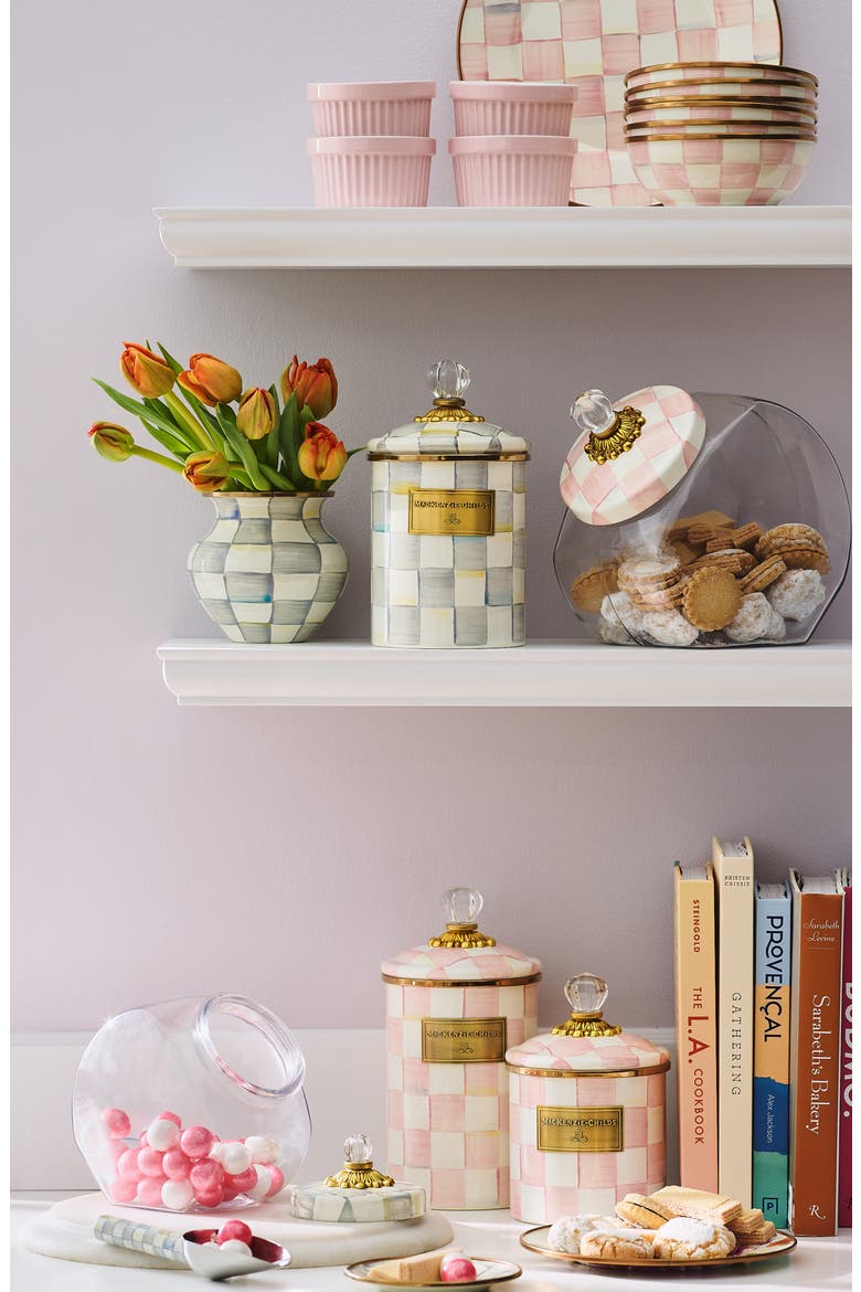 Cookie Jar with Rosy Check Lid, Alternate, color, PINK/ WHITE
